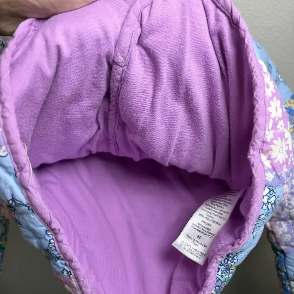 Wonder Nation Patchwork Quilted Jacket Toddler Girls 2T Colorful Floral Lined